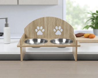 Suporte de madeira personalizado para comedouro de animais de estimação: tigela para cães e gatos com nome personalizado