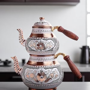 White Color Completely Handmade Family Size Original Copper Teapot