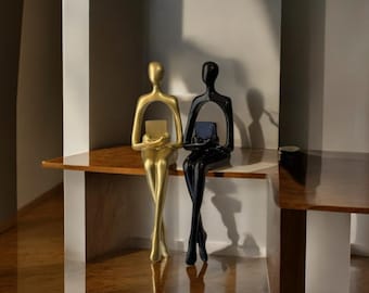 Escultura decorativa de estilo escandinavo, 2 piezas, con pensamiento abstracto, para decoración del hogar, estante decorativo
