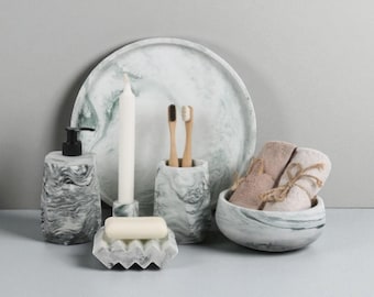 6-Piece Concrete Bathroom Set: Modern Minimalist Bath Decor