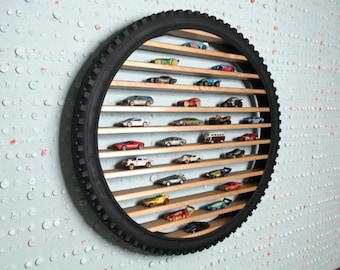Wooden Toy Car Display Shelf | Wheel Design Kids Room Organizer
