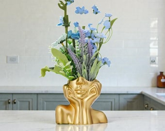 Gold Face Vase – Modern Home Decor, Metallic Accent (28 cm)