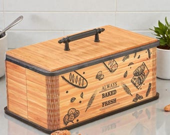Panera decorativa de madera con tapa / Decoración de cocina rústica