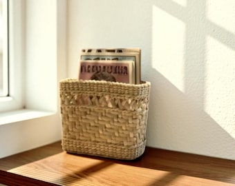 Handmade Natural Woven Magazine Basket – Boho Rattan Storage, Bamboo Book Holder, Decorative Multi-Purpose Organizer