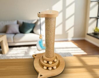 Kattenkrabspeeltje met houten bal – interactief spelen en klauwen, duurzame huisdierverrijking