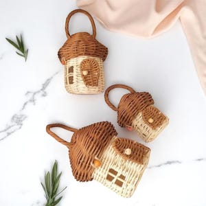 3-Piece Rattan Mushroom Basket Set – Decorative Wicker Baskets for Kids Room Storage & Nursery Decor