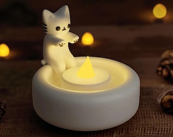 Cozy Cat Candle Holder: Handmade Tealight for Cat Lovers
