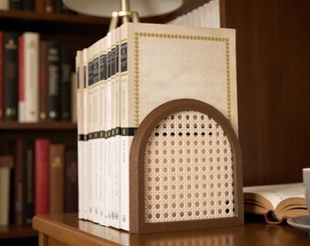 Handmade Rattan Bookends Set – Boho Shelf Decor, Book Organizer