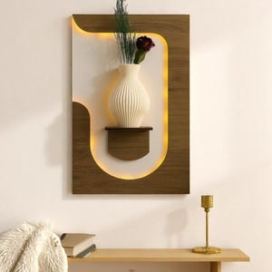 Minimalist LED Wooden Wall Shelf – Light-Up Wall Decor, Battery Operated Floating Shelf, 23x40 cm Modern Wood Display