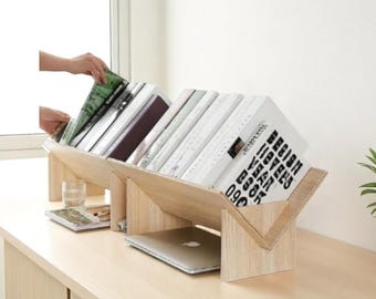 モダンな木製デスクトップ本棚：DIY装飾ブックラック、20 x 50 cm