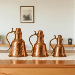 Mini Copper Jug Set – Traditional Turkish Copper Pitcher Set No.1-2-3 – Decorative Mini Jugs