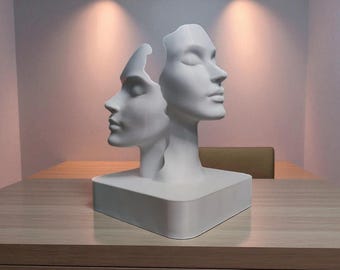 Modern Scandinavian Faces Sculpture: Abstract White Figurine, Nordic Decor