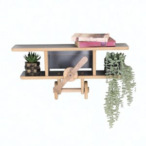 Decorative Airplane Shelf 60x20cm – Wooden Wall Shelf for Kids Room, Nursery, Playroom & Home Decor