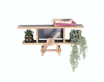 Decorative Airplane Shelf 60x20cm – Wooden Wall Shelf for Kids Room, Nursery, Playroom & Home Decor