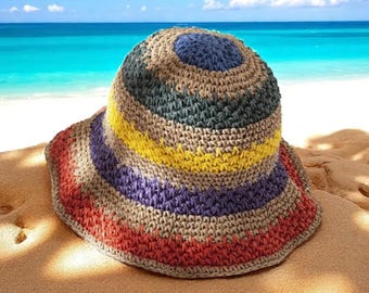 Hand-painted Tropical Sunhat: Wide Brim Boho Beach Hat - Etsy display picture 3