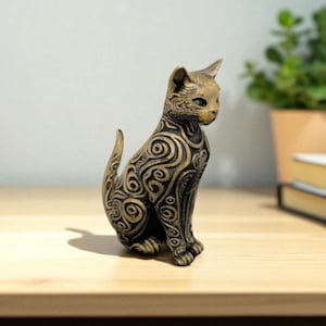 Embossed Cat Figurine – 12cm Decorative Sculpture for Home, Cute Animal Ornament for Shelf or Desk