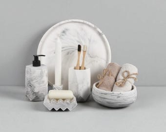 6-Piece Concrete Bathroom Set: Modern Minimalist Bath Decor