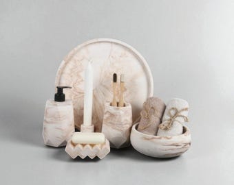 6-Piece Concrete Bathroom Set: Modern Minimalist Bath Decor