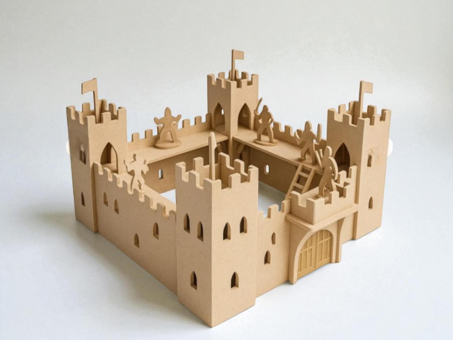 Wooden Castle Toy Playset | Unpainted Knight Fortress With 8 Soldiers ...