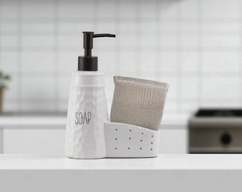 Minimalist White Soap Dish with Sponge Holder: Modern Bathroom Organizer