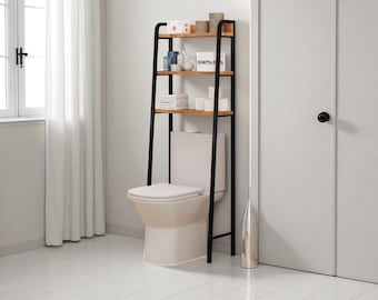 Scaffale Portaoggetti 4 Ripiani Sopra WC - Regolabile Con Ganci E Porta Carta Igienica, Bianco - 3