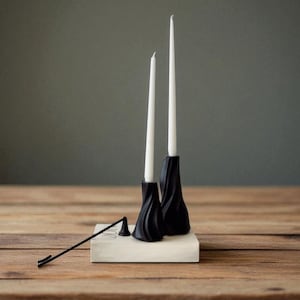 Zwarte keramische kandelaars set van 2 – elegante Madame taps toelopende kandelaars, modern tafeldecor
