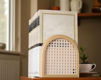 Rattan Bookends Set – Handmade Boho Book Organizer