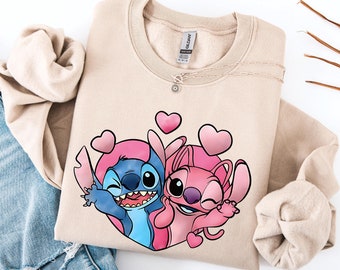 Stitch And Angel Valentine Sweatshirt,Stitch Heart Shirt,Disney Valentine Shirt,Stitch and Angel Couple Shirts,Gift For Her,Gift For Him,