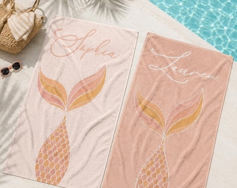 Boho zeemeermin naam handdoek gepersonaliseerde meisjes strandlaken aangepaste vrijgezellenfeest badhanddoek kust verjaardagscadeau
