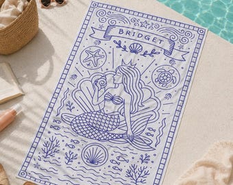 Zeemeermin strandlaken naam meisjes zeemeermin verjaardagsfeestje badhanddoek aangepaste vrijgezellenfeest stijlvolle badhanddoek strandreis