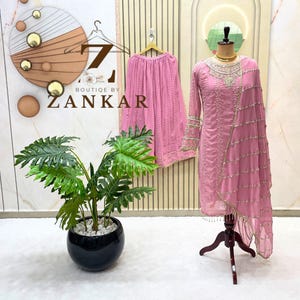 Traditional Kurta palazzo Set Party wear designer Salwar kameez Soft Georgette Heavy Sequins Embroidered Suit Pakistani Dress 3 piece set