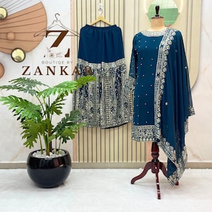 Kurta Sharara Suit For women Embroidered Sharara Suit Indian Pakistani Ethnic Wedding Wear Suit Partywear Sarara Suit Readymade Dress