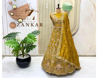 Mango Yellow Embroidered Lehenga Set--prom-evening Dress,party  Wear,bride,bridesmaids - Etsy Australia
