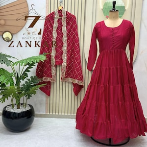 Designer Anarkali Gown Party wear Anarkali 15mtr Long Flared Gown with dupatta 5 layer Frill Gown Indian Wedding Dress Full Stitched Gown