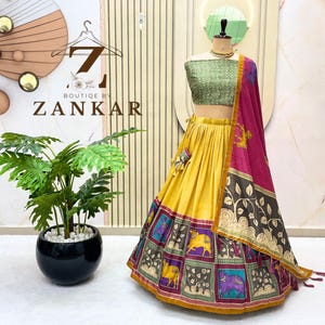Indische Designerin Kalamkari Lehenga für Frauen USA Hochzeit Lehenga Half Saree indische Hochzeit Chaniya Choli für Funktion Gelb Lengha