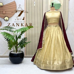 Beige Designer Traditional Lehenga Choli Kanchipuram Silk Half Saree Lehenga for Women Pavdai Sattai South Indian Lehenga skirt FestivalWear