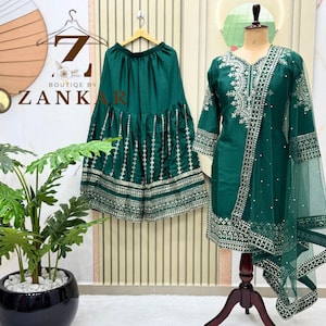 Designer Pakistani Sharara Kurta wedding Wear Indian Salwar Kameez Partywear Eid dress Straight Kurta Palazzo Set Readymade Pakistani Suit