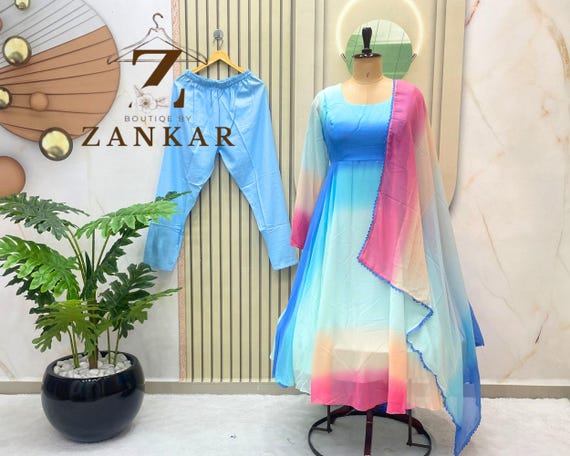 Georgette Anarkali Gown 3pc Suit: Readymade Party Wedding Guest Dress Colorful gown
