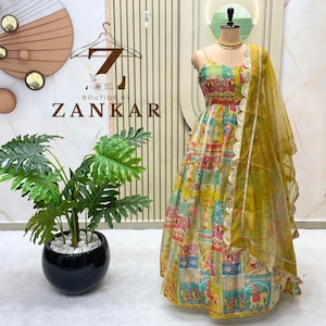 Indian Wedding Wear Yellow Anarkali Gown With Dupatta 2pc Readymade Gown kalamkari gown Partywear anarkali Wedding sangeet reception gown