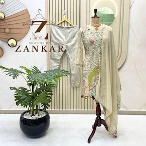 Designer Beige Salwar kameez set Readymade Kurti Set Heavy Sequins Embroidery Partywear/Wedding Salwar suit punjabi dress Pakistani suit