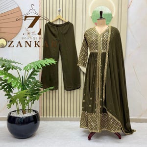 Designer Slit Anarkali Gown Bollywood Style Anarkali Shalwar Kameez Front Cut Kurti Pant Dupatta Set 3pc Readymade Dress Flared Long Frock