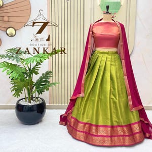 Mehndi Kanchipuram lehenga Half Saree Lehenga Set South Indian Lehenga skirt Pavadai lengha Indian Wedding Dress Traditional lehenga