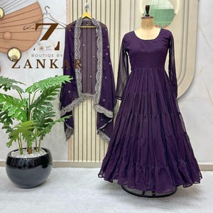 Wine Anarkali Gown With Dupatta Set 15Mtr 5 layer Flair gown Indian Wedding Dress Long Flared Dress Bridesmaid Dress Designer Long Gown