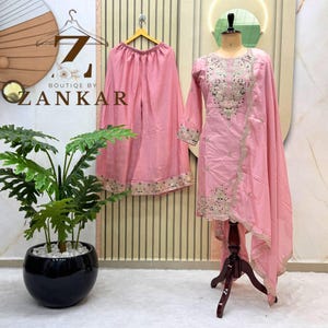 Baby Pink Designer Embroidered Kurta Palazzo Set wedding Salwar Kameez Women Straight Kurta 3pc dress Pakistani Fancy Gharara suit