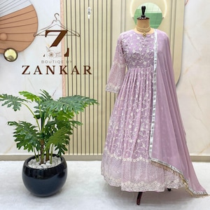 Lavender Anarkali gown Pakistani Designer salwar kameez indian Wedding Gown 2pc Set Ready to wear gown Sequence Embroidered anarkali suit