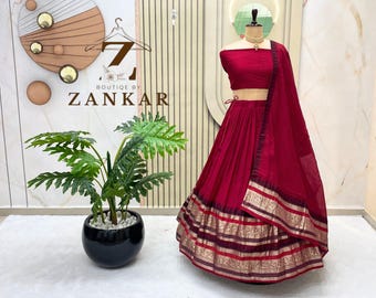 South Indian Half Saree Lehenga Choli Wedding Lehenga Choli Zari Weaving Pure Chanderi Lengha Pattupavdai Voni Lehenga Traditional lengha