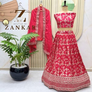 New Pink Lehenga Choli Indisches Hochzeitskleid Brautjungfer Lehenga für Frauen Ehe Empfang Lehenga Rock Viscose Jacquard lehengas