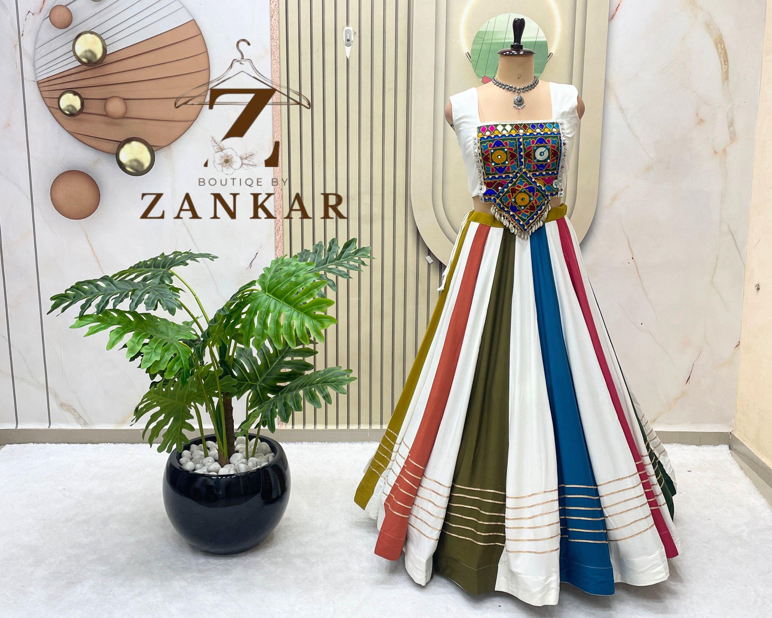 Multi Color Navratri Lehenga Choli Pure Rayon Cotton Chaniya Choli Gamthi Kodi Real Mirror Work Garba Dress Ready to Wear WhiteGarba Lehenga
