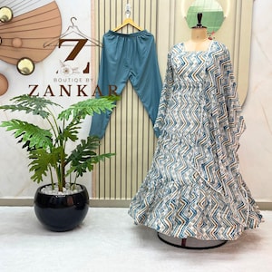 Designer Gown With Dupatta Partywear Anarkali Gown Flared gown Indian wedding Dress Zig zag Design Raffle Gown 3pc set Georgette Long Gown