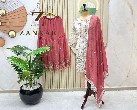 Designer White Sharara Suit Salwar Kameez with Dupatta 3pc set Readymade Stylish Pakistani suit Punjabi wedding dress sarara for women